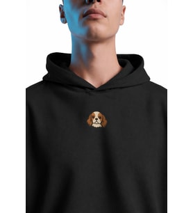 Cavalier King Charles Baskılı Siyah Kadın Hoodie – Oversize Kapüşonlu Sweatshirt