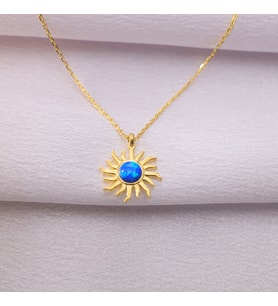 925 Ayar Gümüş Opal Taşlı Güneş Kolye