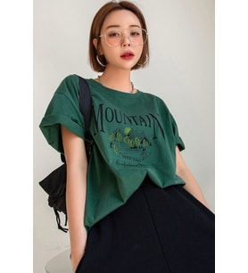 Unisex Montain Baskılı T-shirt (Yeşil)