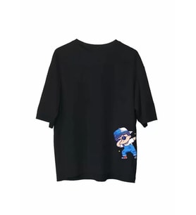 Unisex Bisiklet Yaka Baskılı Oversize T-Shirt - Siyah