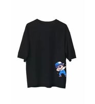 Unisex Bisiklet Yaka Baskılı Oversize T-Shirt - Siyah