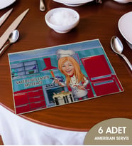 BK Gift Kişiye Özel Karikatürlü 6’li Keten Amerikan Servis Seti-5, Ev Hediyesi,Baskılı Servis Bezi, Mutfak Dekoru