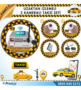 Taksi Kamera Seti 2 Uzaktan Izlemeli 2 Dome Kameralı Wifi 500 Gb Harddisk Dahil
