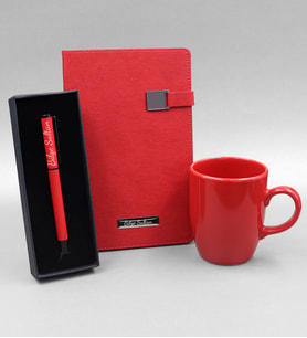 Kişiye Özel Kırmızı Defter & Kırmızı Roller Kalem & Kırmızı Kupa Hediye Seti