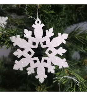 Beyaz Kar Tanesi Simli  ve Yapışkanlı Eva Ağaç Ve Hediye Süsü 8x8cm 12 li