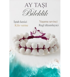Ay Taşı Doğaltaş Bileklik, Doğal Taş İştah Kesici Makrome Bileklik B1032 (8mm-18cm)