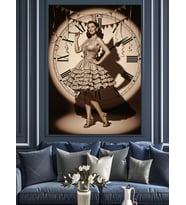 Dans Eden Vintage Kadın Ve Saat Dekoratif Kanvas - Mdf Ahşap Tablo