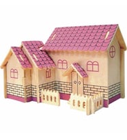 Pazarız 3D Ahşap Puzzle Pembe Ev Yap-Boz Maketi