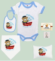 BK Kids Kişiye Özel İsimli 6 Parça Mavi Bebek Body Zıbın Battaniye ve Yastık Hediye Seti, Yeni Doğan Bebek Giyim Hediyesi-1