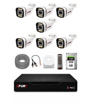 FURY 7 Kameralı 5MP Lens 1080P 6 Warm LED Renkli Gece Görüşlü Güvenlik Kamera Sistemi 250GB 1606