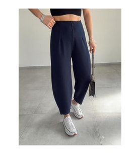 Kemersiz Balon Pantolon, 4 Mevsim, Krep Kumaş, Full Likralı