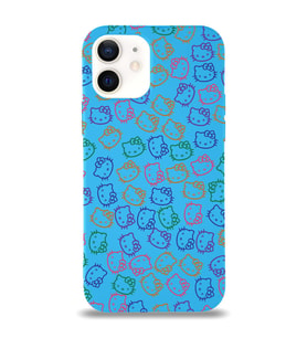 Apple iPhone 12 Uyumlu Lansman Kılıf Hello Kitty Tasarımlı İçi Kadife Kapak-Mavi (Şeffaf)