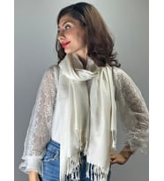 180X70 CM EKRU YUMUŞAL PÜSKÜLLÜ KADIN FULAR ŞAL