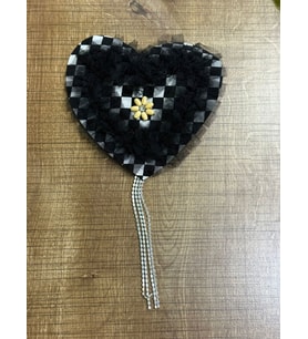 15X13 CM DAMALI SİYAH TÜLLÜ ZİRKON TAŞLI KALP ARMA YAMA DİKİŞ APLİKE