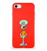 Apple iPhone 7 Soft Premier Kapak Squidward Dokunaç Tasarımlı Silikon Kılıf - Kırmızı (Şeffaf)