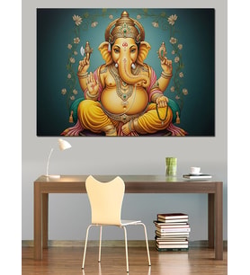 Hindu Tanrısı Ganesha Figürü Dekoratif Kanvas - Mdf Ahşap Tablo
