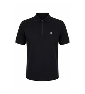 Trender Fermuar Yakalı Baskılı Siyah Erkek T-Shirt 4069