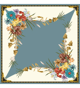 Çiçekli Desen Black Seri Twill Eşarp Eşarp Askısı ile Birlikte 90x90 cm Turkuaz-