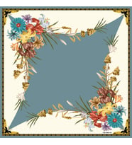 Çiçekli Desen Black Seri Twill Eşarp Eşarp Askısı ile Birlikte 90x90 cm Turkuaz-