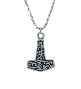 Thor Mjollnir Hammer Örme Zincir Kolye - Gümüş Kaplama - Erkek Kadın Kolye - No:1362