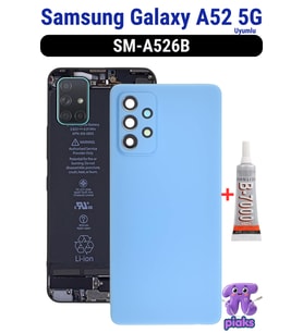 Samsung Galaxy A52 5G Arka Kapak Pil Batarya Kapağı Kamera Lensli SM-A526B Uyumlu + B7000