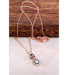 Elmas Montürlü Rose Gümüş Kolye 6522 (Rose-Beyaz)