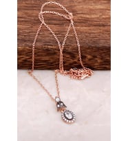 Elmas Montürlü Rose Gümüş Kolye 6522 (Rose-Beyaz)