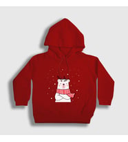 Presmono Unisex Çocuk Kırmızı Polar Bear Kutup Ayısı Yılbaşı Kapüşonlu Sweatshirt 270668tt (Kırmızı)