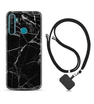 Realme 5i 5 Pro 6i 7 Pro 8 Kılıf Boyun Askılı Silikon Fragile Black Mermer 1378