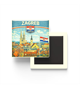 Retro Hırvatistan Zagreb Şehri Temalı Vintage Buzdolap Magneti – 9x9 cm