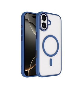 Coverzone iPhone 17 ile uyumlu K?l?f Wireless ?arj �zellikli Metal buton Z-Krom MagSafe ile uyumlu ?effaf Transparan Double Color Silikon Kapak Lacivert