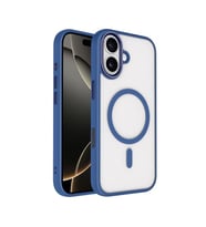 Coverzone iPhone 17 ile uyumlu K?l?f Wireless ?arj �zellikli Metal buton Z-Krom MagSafe ile uyumlu ?effaf Transparan Double Color Silikon Kapak Lacivert