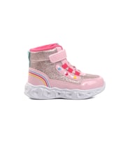 Ayakmod Kids-P Pudra Kalp Desenli Simli Kız Çocuk Sneaker Bot