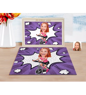 BK Gift Kişiye Özel Kadın Fitness Sporcusu Karikatürlü 1000 Parça Profesyonel Puzzle-1