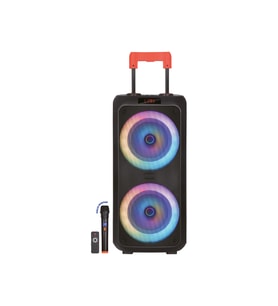 Valiz Tipi Tekerlekli Ultra Güçlü Ses Çift Hoparlörlü Karaoke Bluetooth Mikrofonlu Işıklı Speaker (Siyah)