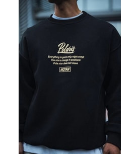 Kışlık Bisiklet Yaka Ön Ve Arka Baskılı SweatShirt - Siyah