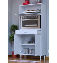 Eliusta Avelin Kapaklı Mini/Midi Fırın Dolabı 75 cm Beyaz Çok Fonksiyonlu 75x163,4x32,5 cm Mutfak Dolabı