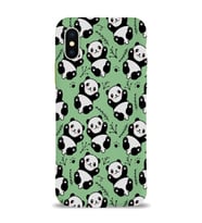 Apple iPhone X Uyumlu Lansman Kılıf Panda Tasarımlı İçi Kadife Kapak-Yeşil (Şeffaf)