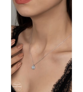 SWAROVSKİ CRYSTAL TEK TAŞ  925 AYAR GÜMÜŞ KOLYE