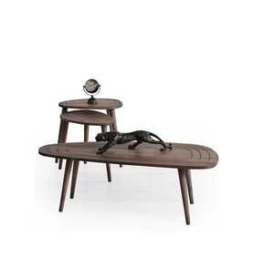 FAVdecor Sweet Masif Doğal Ahşap Orta Sehpa Ve 2'li Zigon Sehpa Set, Modern Masif Yan Ve Orta Sehpa Set (Koyu Ceviz)