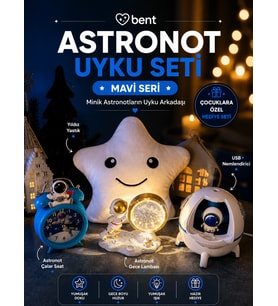 Astronot Uyku Seti Çocuk Hediye Seti Kristal Küre Gece Lambası USB Şarjlı Nemlendirici Pilli Astronot Çalar Saat Yıldız Yastık 4'lü Set