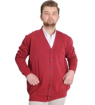Mode XL Büyük Beden Erkek Hırka Düğmeli DOUBLE FACE 20551 Bordo