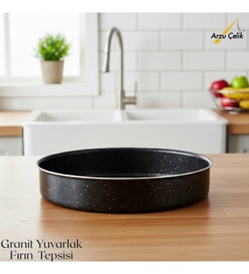 ARZU ÇELİK 32 Cm Granit Yuvarlak Fırın Tepsisi - Siyah