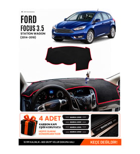 FORD FOCUS 3.5 HATCHBACK (2014-2018) Uyumlu Torpido Örtüsü Torpido Kılıfı - Siyah Kırmızı