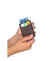 Premium Serisi Lüks Deri Özel Tasarım Mekanizmalı Dikey Erkek Cüzdanı (Kahverengi)