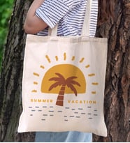 BK Gift Yaz Temalı Kanvas Bez Plaj Çantası, -21  Baskılı Omuz Çantası, Alışveriş Çantası, Arkadaşa Hediye