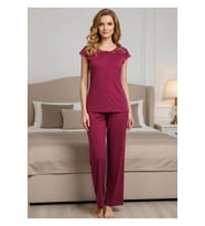 #PijamaTakımı Kaliteli Esnek Likralı Konforlu Şık Rahat Bayan Bordo Penye Pijama Takımı
