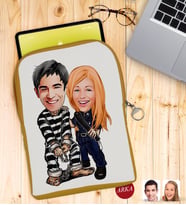 BK Gift Kişiye Özel Sevgililer Karikatürlü Taşınabilir Koruyucu Tablet Kılıfı & Organizer Çanta - Sarı-7