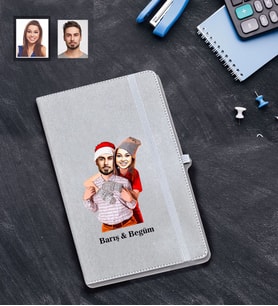 Kişiye Özel Yılbaşı Sevgili Karikatürlü Gri Defter Model-8
