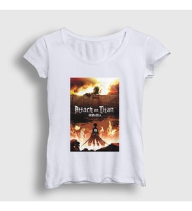 Presmono Kadın Beyaz Poster Anime Attack On Titan T-Shirt 124640tt